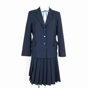 1円 ブレザー スカート 紐タイ 上下4点セット 冬物 女子 学生服 中学 高校 紺 制服 中古 ランクB NA6585