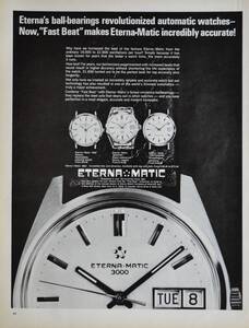 稀少・時計広告！1967年エテルナ 時計広告/Eterna Matic 3000 Watches/H