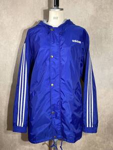 1980s アディダス ナイロンパーカー adidas M～L程 ★ ナイロンジャケット ビンテージ 80s 90s 青 ブルー ベンチコート