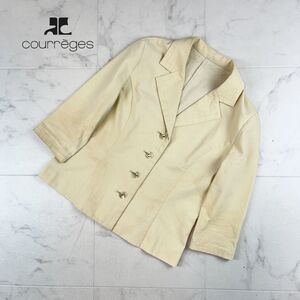 Courreges クレージュ 七分袖カジュアルテーラードジャケット 背抜き レディース ベージュ サイズ9*IC19