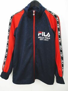 フィラ FILA スポーツウェア ジャージ ジャケット 160 紺系 ネイビー フルジップ 総柄 プリント キッズ 子供服