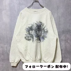 古着 used　90s　NORTHERN LANDSCAPE　長袖ラグランスリーブ　スウェット　クリーム色　動物　狼　レトロ