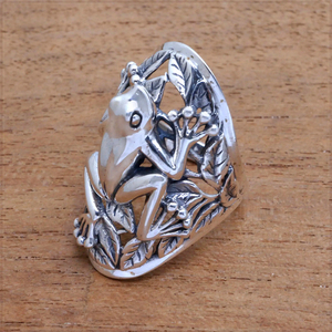 [RING] Vintage Silver Frog 葉っぱの上のカエル フロッグ デザイン ヴィンテージ シルバー リング 10号