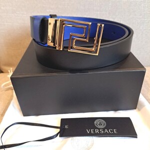 ヴェルサーチ VERSACE 美品　メンズ　ベルト80サイズ　リバーシブル　黒　青　箱、保存袋あり