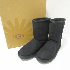 UGG CLASSIC SHORT クラシックシ ョート ムートンブーツ 5825 US6 23cm ブラック 093 ◆