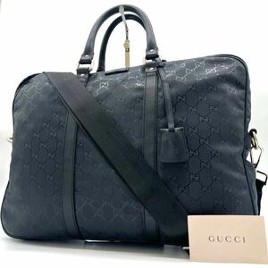 3019【美品】GUCCI グッチ ブリーフケース ビジネスバッグ ハンド ショルダー 2way GG インプリメ 南京錠 A4可能 PVC レザー 本革 メンズ