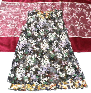 ノースリーブ黒花柄2段フリル/チュニック/ワンピース Sleeveless black floral pattern 2 ruffle/tunic/onepiece