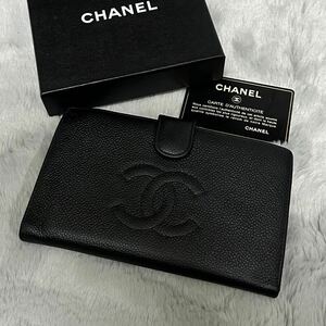 美品　CHANEL 折り財布　シャネル　キャビアスキン　ガマ口　ココマーク　ブラック