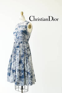 2022SS Christian Dior クリスチャン ディオール リバース トワル ドゥ ジュイ コットンボイル ワンピース size I38 221R84A3846 0927539