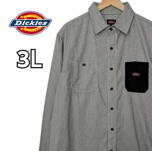 Dickies ディッキーズ 長袖シャツ 長袖 ストライプ モノトーン 古着 3L