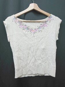 ◇ WILLSELECTION ウィル 花柄 刺繍 フレンチスリーブ カットソー サイズM ピンクベージュ レディース P