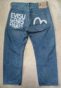 ◎良品◎雰囲気抜群◎希少ビッグサイズ◎EVISU PARISエヴィスパリスUSED加工染め抜きカモメセルビッジデニム W36(95cm) 赤耳 裾上げ済 