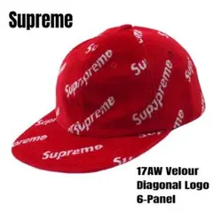 【supreme】17AW Velour Diagonal Logo キャップ