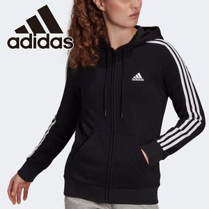 ★アディダス adidas 新品 レディース 裏起毛 3ストライプス スウェット パーカー ジャケット 黒 Mサイズ [GM5567-M] 二 壱★QWER★