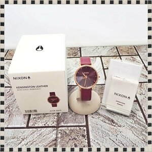 【 美品 】 ニクソン KENSINGTON LEATHER NA1082479 クォーツ ゴールド×ボルトー 37mm ボーイズ 腕時計 付属品有 NIXON