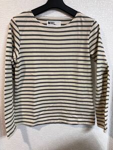 ★美品★ マーガレットハウエル ニット MARGARET HOWELL MHL ボーダー柄　長袖シャツ　長袖Tシャツ ロングスリーブ　オフホワイト×グレー