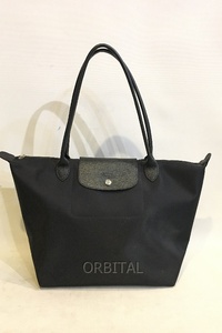 二子玉)Longchamp ロンシャン ル プリアージュ 折りたためるナイロンバッグ 折りたたみトート ショルダー ブラック 黒　大容量