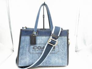 1000円～【良品】COACH コーチ 89163 2WAY デニム ショルダー ハンド トートバッグ ブルー系 レディース 中古