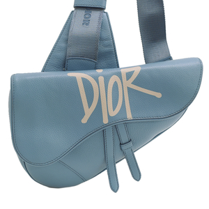 ディオール ステューシー サドルバッグ ショルダーバッグ レザー ブルー系 Christian Dior SHAWN STUSSY