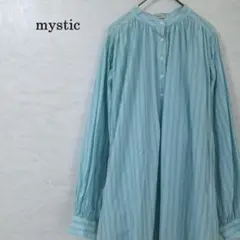 mystic ミスティック ストライプシャツワンピース スタンドカラー