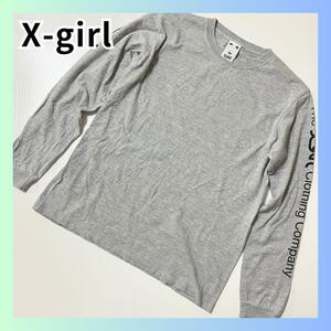 美品　エックスガール X-girl 袖ロゴプリント 長袖 Tシャツ グレー