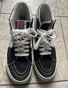  スニーカー HIGH バンズ　VANS 黒　チェック　ハイカット 23.5センチ相当