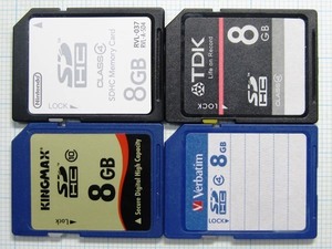 ★ＳＤＨＣ メモリーカード ８ＧＢ ４枚 中古★送料８５円・１８５円