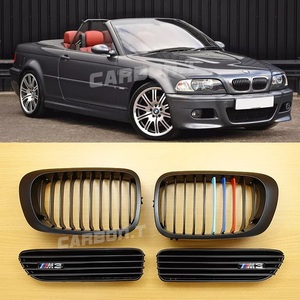 BMW E46 M3 フロントグリル キドニーグリル+マットブラック サイド マーカー フェンダー ABS樹脂製 艶消黒+Mの3色 2001-2006