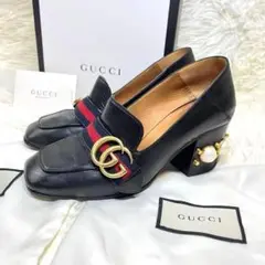 GUCCI グッチ GGモーメント パール ミッドヒールローファー 34 1/2