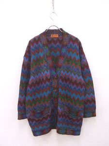 Missoni イタリア製 モヘア混 総柄 カーディガン ブルー 多色 レディース ミッソーニ 2-1002T 198916