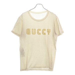 GUCCI グッチ 18SS グッシーロゴ 総柄スタープリント 半袖Tシャツ カットソー ホワイト/ゴールド 492347-X3N19