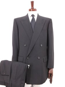 超美品【アクアスキュータム Aquascutum】 モヘア混 ダブル4B フォーマルスーツ (メンズ) 96/86/170 ブラック 黒無地 冠婚葬祭 □33RMS0023