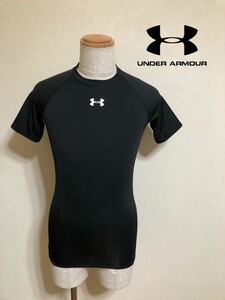 【美品】 UNDER ARMOUR UA HG COMPRESSION アンダーアーマー ヒートギア コンプレッション トップス サイズMD 半袖 ブラック MCM8495 黒