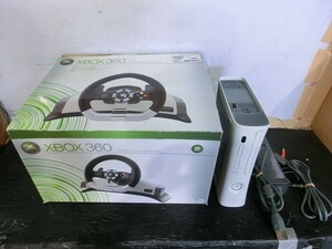 T【M6-02】【140サイズ】XBOX360 本体・ワイヤレスレーシングホイール セット/ゲーム機/ジャンク扱い/※傷・汚れ有