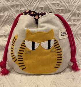 まるねこ1　小巾着　ハンドメイド　