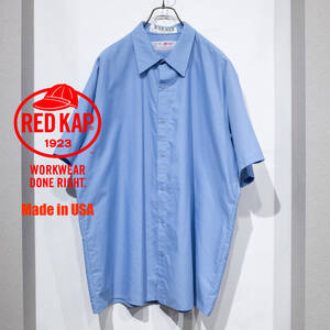 【USA製】XXL / 80s REDKAP レッドキャップ T/Cツイル コットン ポリ ワークシャツ 半袖 スケーター ブルー アメリカ古着 スナップボタン