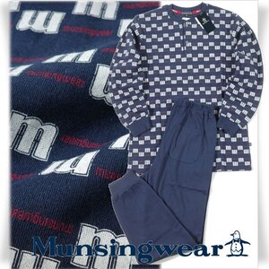 新品1円～★定価1.5万 Munsingwear マンシングウェア メンズ 綿100％ パジャマ L 長袖長ズボン スムース素材 伸縮 ヘンリーネック ◆4640◆