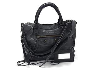 1円 ■美品■ BALENCIAGA バレンシアガ ザ シティ レザー 2WAY ショルダーバッグ トート 斜め掛け レディース ブラック系 FK1661