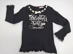 【再値下げ！即決！】★Mezzo Piano For Candy Gils/メゾピアノ★子供服 長袖Tシャツ 袖・裾フリル 白リボン使い 黒 Lサイズ160㎝