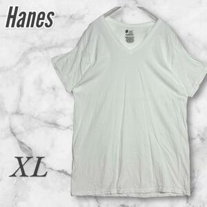 Hanes ヘインズ Tシャツ/カットソー Vネック　半袖 白 XL コットン 2627