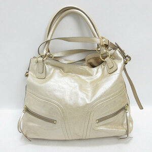 G■サザビー/SAZABY レザー トートバック/ショルダーBAG■ゴールド系/LADIES/63【中古】■