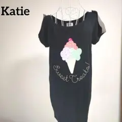 【かわいい☆Katie】黒　チュニック　アイスクリーム　アップリケ