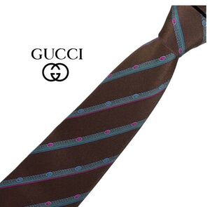 GUCCI ネクタイ パターン柄 クレスト紋章 USED オールド グッチ ヴィンテージ 中古 t155