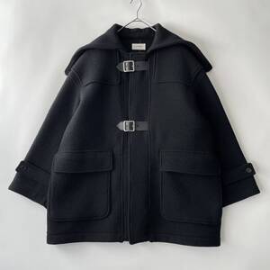 MARKAWARE size/2 (rf) マーカウェア レザーベルト ダッフルコート 縮絨 ウール メルトン オーバージャケット パーカー ブラック COAT