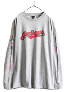 00s 大きいサイズ 2XL ■ ナイキ MLB オフィシャル インディアンス 長袖 Tシャツ ( メンズ XXL ) NIKE TEAM ロンT スウッシュ 灰 大リーグ