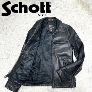 1円【高年式 極美品 未使用級】Schott ショット 103US シングルライダースジャケット トラッカー レザー 本革 羊革 カウハイド ブラック 黒