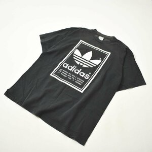 ★グッドフェード！ USA製 90s ヴィンテージ 古着 アディダス adidas 半袖 Tシャツ L ブラック トレフォイル ロゴ ミラー プリント ★