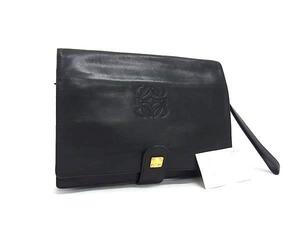 1円 ■美品■ LOEWE ロエベ アナグラム レザー クラッチバッグ セカンドバッグ メンズ ブラック系 FJ3189