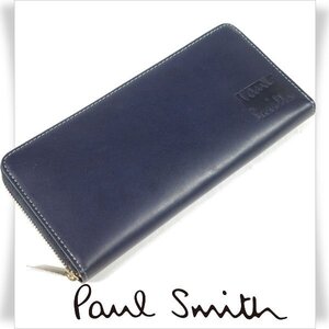 新品1円～★定価3.3万 ポールスミス Paul Smith 牛革 レザー ラウンドファスナー長財布 ロングウォレット ステッチハイライト 本物◆2272◆