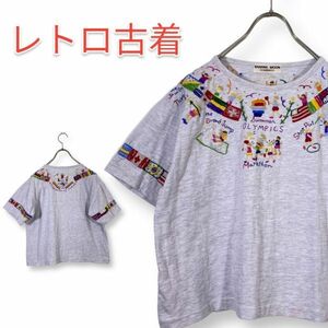 BANANA MOON バナナムーン 半袖Tシャツ 刺繍 グレー ビンテージ シングルステッチ 匿名配送